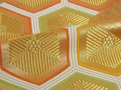 平和屋着物■六通柄袋帯 唐織 亀甲重ね松葉文 金糸 逸品 ev0186
