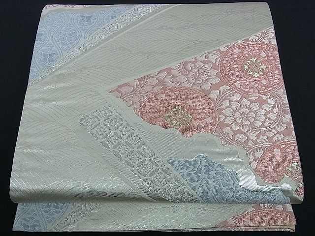 平和屋着物■六通柄袋帯 唐織 色紙重ね立波吉祥花文 金銀糸 逸品 ev0578