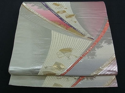 平和屋着物■六通柄袋帯 束ね熨斗扇面吉祥文 金銀糸 逸品 ev0588