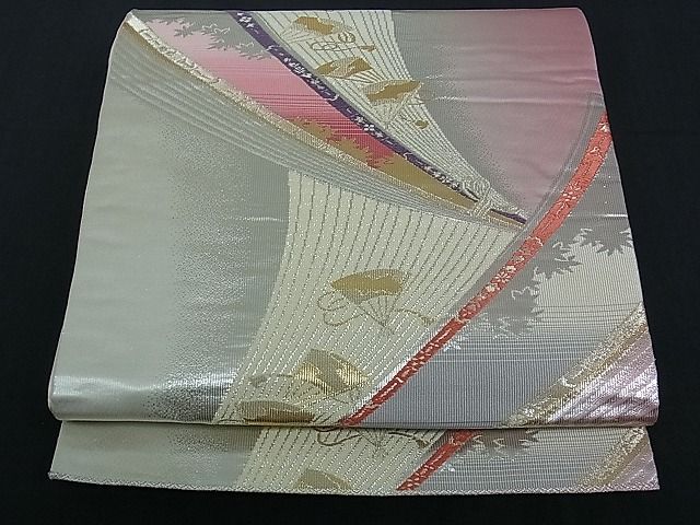 平和屋着物■六通柄袋帯 束ね熨斗扇面吉祥文 金銀糸 逸品 ev0588