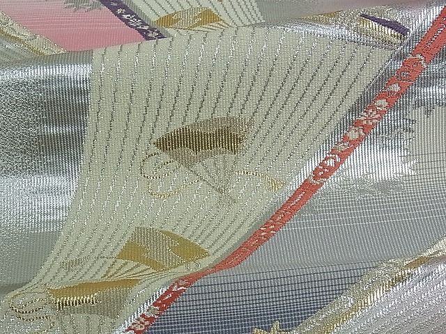 平和屋着物■六通柄袋帯 束ね熨斗扇面吉祥文 金銀糸 逸品 ev0588