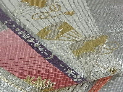 平和屋着物■六通柄袋帯 束ね熨斗扇面吉祥文 金銀糸 逸品 ev0588