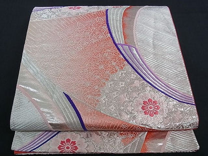 平和屋着物■六通柄袋帯 正倉院吉祥花文 銀彩 逸品 ev0591