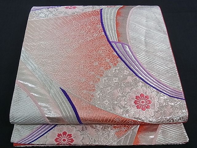 平和屋着物■六通柄袋帯 正倉院吉祥花文 銀彩 逸品 ev0591