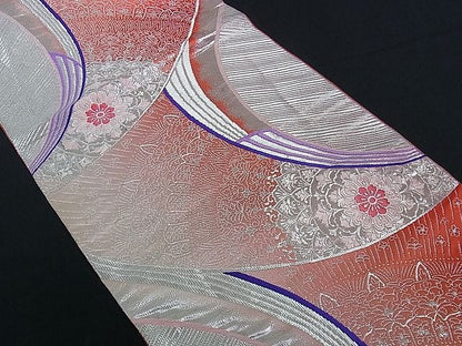 平和屋着物■六通柄袋帯 正倉院吉祥花文 銀彩 逸品 ev0591