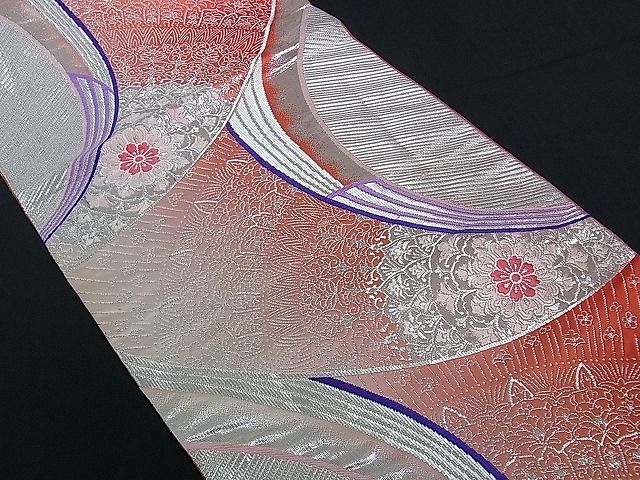 平和屋着物■六通柄袋帯 正倉院吉祥花文 銀彩 逸品 ev0591