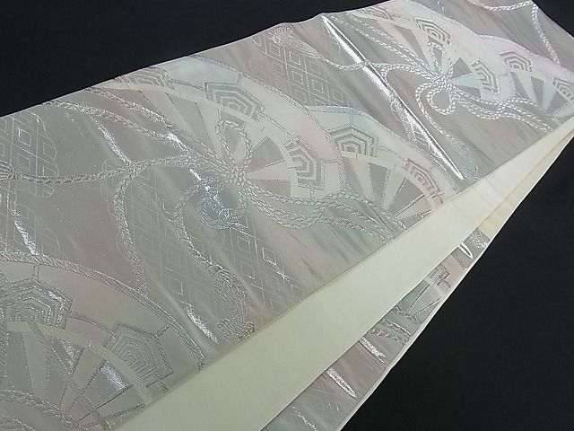 平和屋着物■六通柄袋帯 唐織 片輪車結び紐文 銀彩 逸品 ev0799