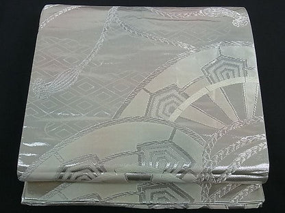 平和屋着物■六通柄袋帯 唐織 片輪車結び紐文 銀彩 逸品 ev0799