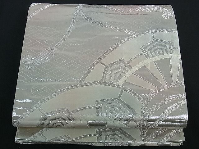 平和屋着物■六通柄袋帯 唐織 片輪車結び紐文 銀彩 逸品 ev0799