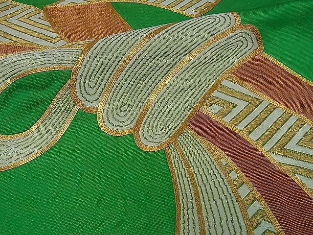 平和屋着物■太鼓柄袋帯　駒刺繍　束ね熨斗吉祥文　金糸　逸品　ev1116