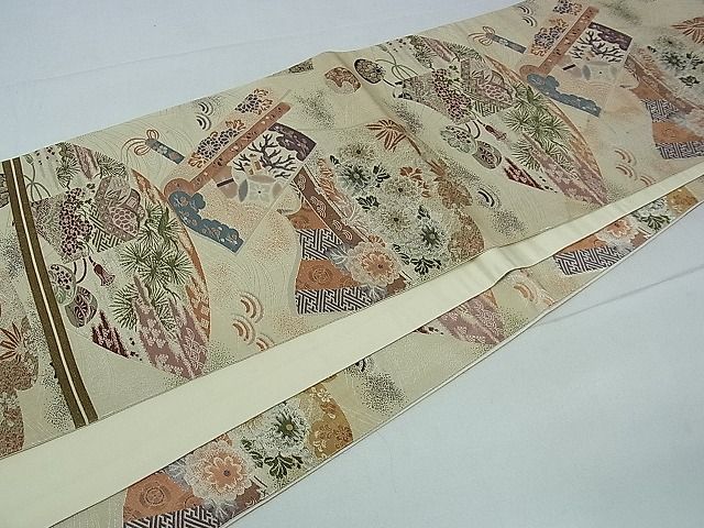 平和屋着物■全通柄袋帯　草花絵巻文　逸品　ev1207