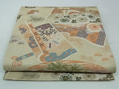 平和屋着物■全通柄袋帯　草花絵巻文　逸品　ev1207