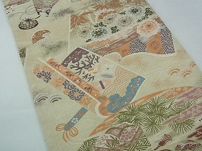 平和屋着物■全通柄袋帯　草花絵巻文　逸品　ev1207