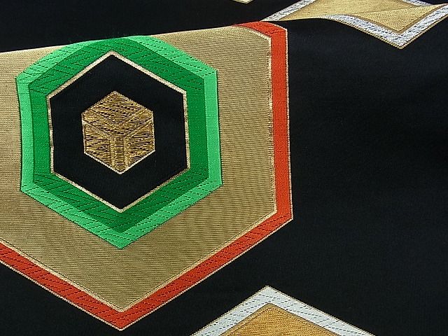 平和屋着物■六通柄袋帯 唐織 亀甲吉祥文 黒地 金銀糸 逸品 ev1230