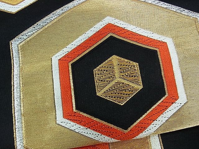 平和屋着物■六通柄袋帯 唐織 亀甲吉祥文 黒地 金銀糸 逸品 ev1230