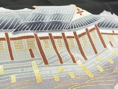 平和屋着物■豪華黒留袖　風景松文　金彩　着丈158cm　裄丈62.5cm　正絹　逸品　B-ey2442