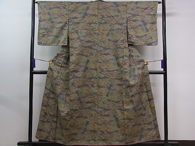 平和屋着物■上質なお召 風景文 逸品 fb5596