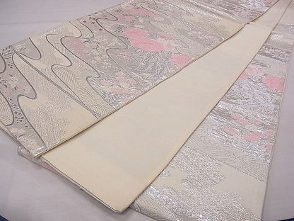 平和屋着物■六通柄袋帯 流水花文 銀糸 逸品 fb8986