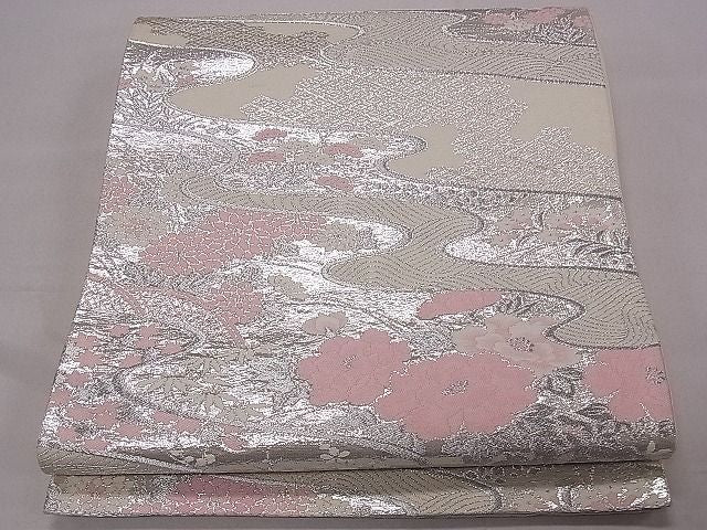 平和屋着物■六通柄袋帯 流水花文 銀糸 逸品 fb8986