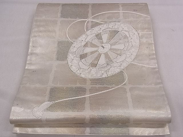 平和屋着物■太鼓柄袋帯 刺繍 源氏車 銀糸 逸品 fb9031