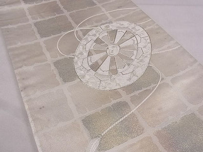 平和屋着物■太鼓柄袋帯 刺繍 源氏車 銀糸 逸品 fb9031