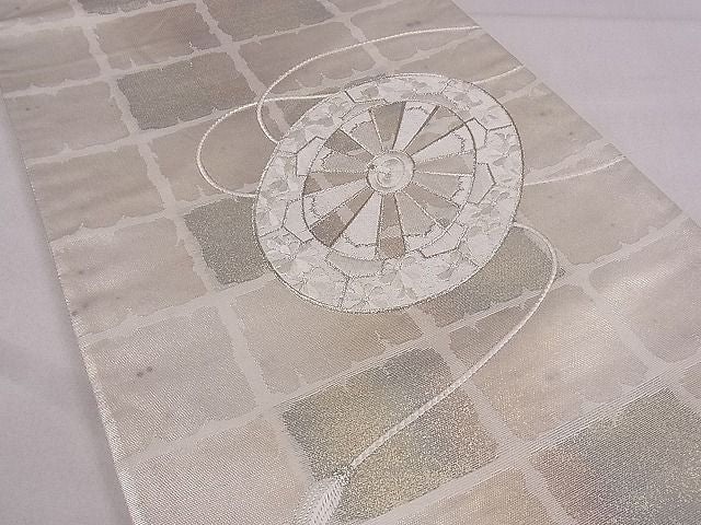 平和屋着物■太鼓柄袋帯 刺繍 源氏車 銀糸 逸品 fb9031
