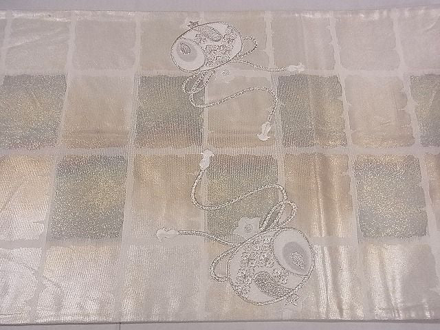 平和屋着物■太鼓柄袋帯 刺繍 源氏車 銀糸 逸品 fb9031