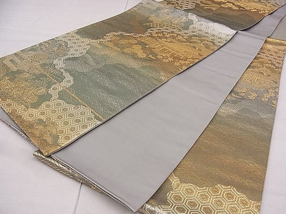 平和屋着物■六通柄袋帯 風景花文 金銀糸 逸品 fb9044