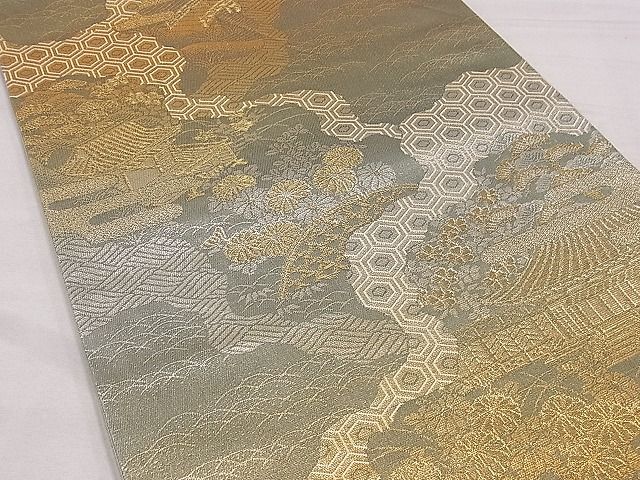 平和屋着物■六通柄袋帯 風景花文 金銀糸 逸品 fb9044