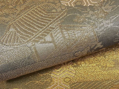 平和屋着物■六通柄袋帯 風景花文 金銀糸 逸品 fb9044
