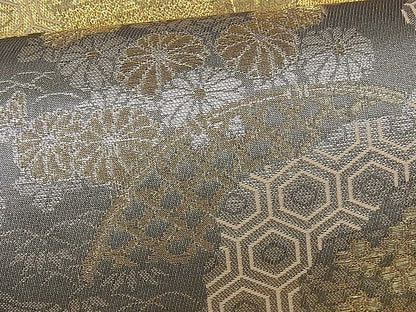 平和屋着物■六通柄袋帯 風景花文 金銀糸 逸品 fb9044