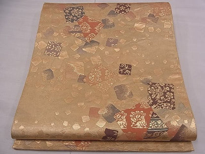 平和屋着物■六通柄袋帯 色紙花文 花兎 金糸 逸品 fb9057