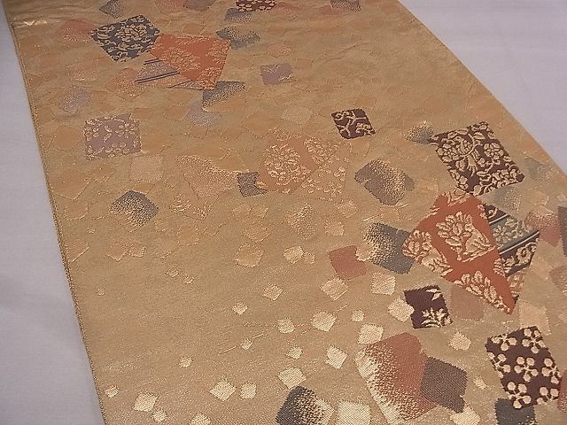 平和屋着物■六通柄袋帯 色紙花文 花兎 金糸 逸品 fb9057