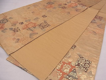 平和屋着物■六通柄袋帯 色紙花文 花兎 金糸 逸品 fb9057