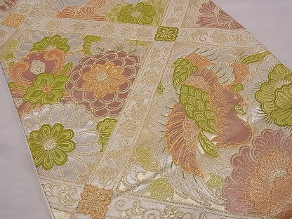 平和屋着物■六通柄袋帯 唐織 鳳凰草花菱天井文 金銀糸 逸品 fb9067