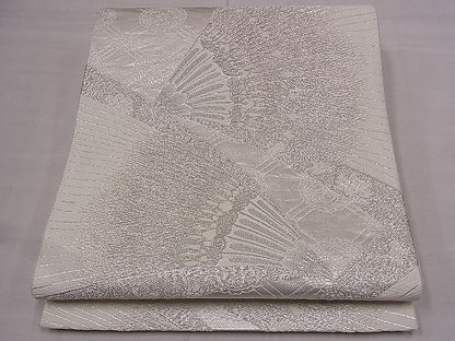 平和屋着物■六通柄袋帯 扇面花文 銀糸 逸品 fb9069