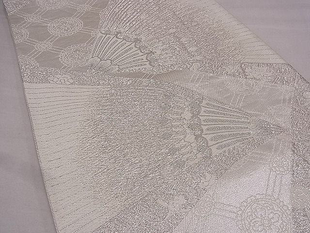 平和屋着物■六通柄袋帯 扇面花文 銀糸 逸品 fb9069