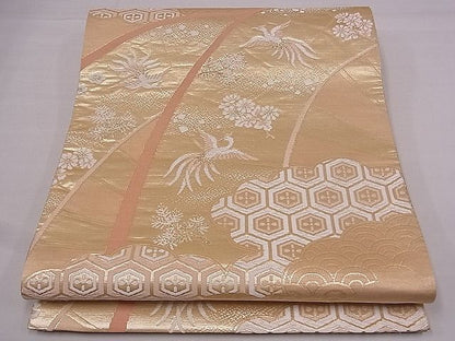 平和屋着物■六通柄袋帯 飛鶴雲取り亀甲花文 金糸 逸品 fb9089
