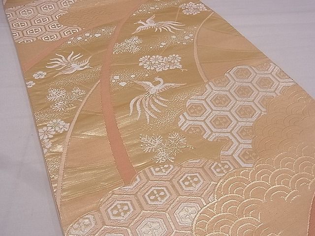平和屋着物■六通柄袋帯 飛鶴雲取り亀甲花文 金糸 逸品 fb9089