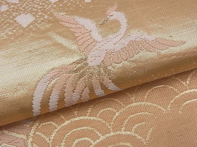 平和屋着物■六通柄袋帯 飛鶴雲取り亀甲花文 金糸 逸品 fb9089