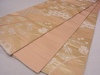 平和屋着物■六通柄袋帯 飛鶴雲取り亀甲花文 金糸 逸品 fb9089