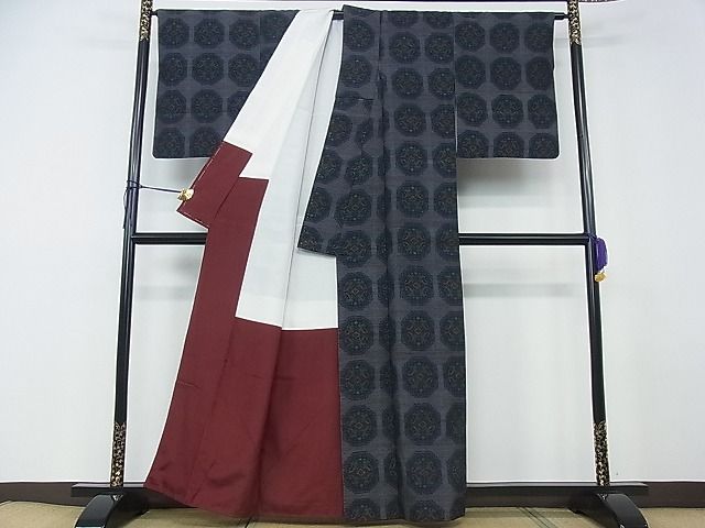 平和屋着物■上質な紬 花菱文 逸品 fe2786