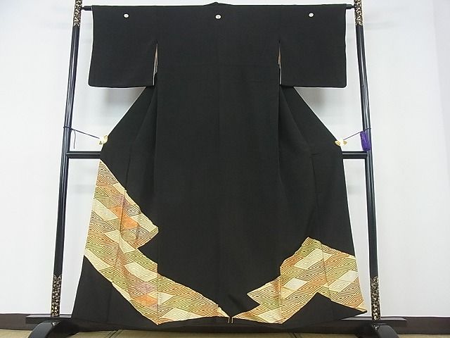 平和屋着物■豪華黒留袖　駒刺繍　菱文　金彩　逸品　fe3412
