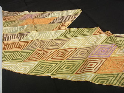 平和屋着物■豪華黒留袖　駒刺繍　菱文　金彩　逸品　fe3412