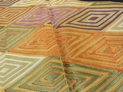 平和屋着物■豪華黒留袖　駒刺繍　菱文　金彩　逸品　fe3412