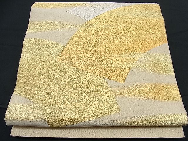 平和屋着物■太鼓柄袋帯 綴れ 地紙重ね霞文 金銀糸 逸品 n-fn0146