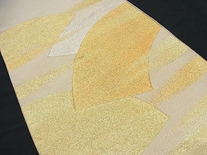 平和屋着物■太鼓柄袋帯 綴れ 地紙重ね霞文 金銀糸 逸品 n-fn0146
