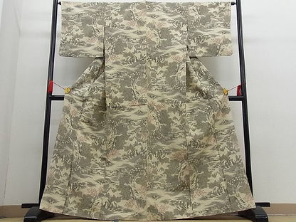 平和屋着物■上質な紬　流水風景文　逸品　n-fn0254