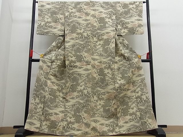 平和屋着物■上質な紬　流水風景文　逸品　n-fn0254