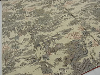 平和屋着物■上質な紬　流水風景文　逸品　n-fn0254